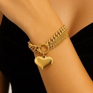 18K Gold color Heart Charm Bracelet – Romantic Chain Link Adjustable Jewelry